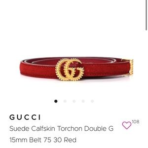 NWOT Gucci mini GG belt red suede calf size 85